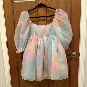Selkie puff dress in rainbow